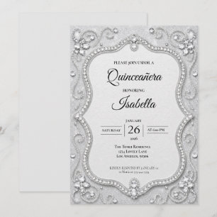 Lyxig Rhinestones Silver Glitter Quinceañera Inbjudningar