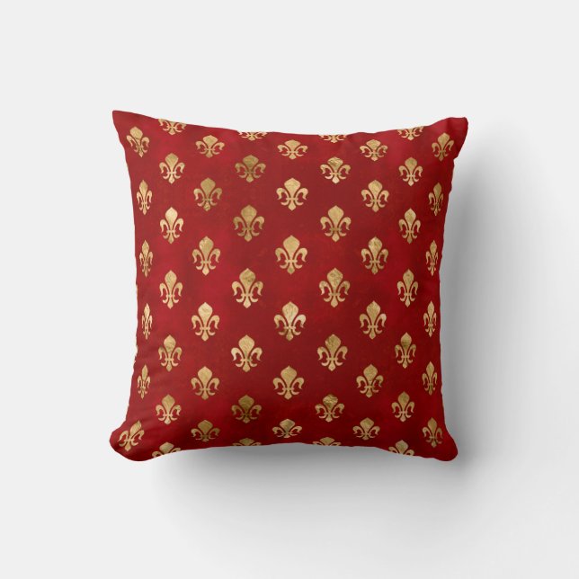 Lyxig röd Fleur-de-lis-mönster Kudde (Framsida)