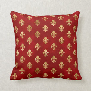 Lyxig röd Fleur-de-lis-mönster Kudde