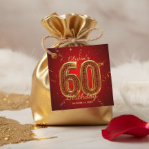 Lyxig röd & guld glitter rubin juvel 60-årsdag