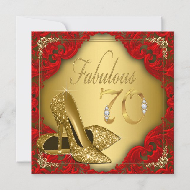 Lyxig röd guld högklackad fantastisk 70-årsdag inbjudningar (Framsida)