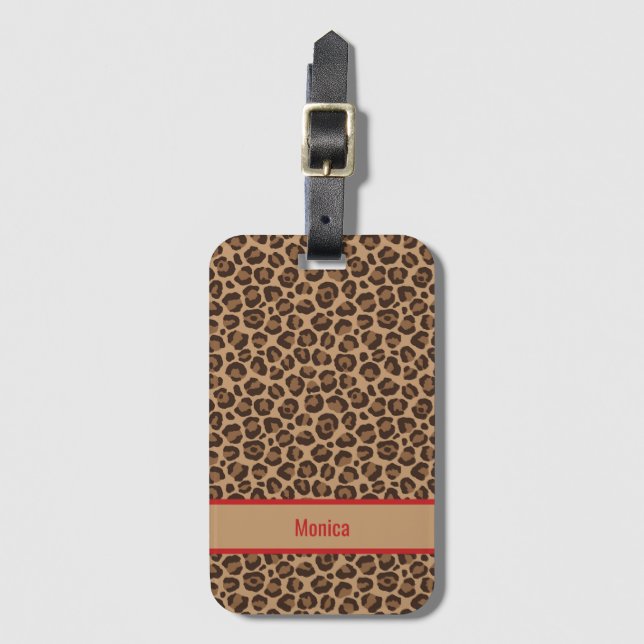 Lyxig röd med leopardtryck  bagagebricka (Framsida vertikal)