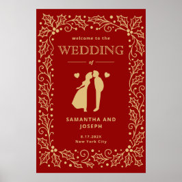 Lyxig röd och antika guld bröllopsaffisch poster