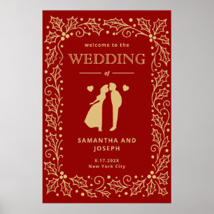 Lyxig röd och antika guld bröllopsaffisch poster