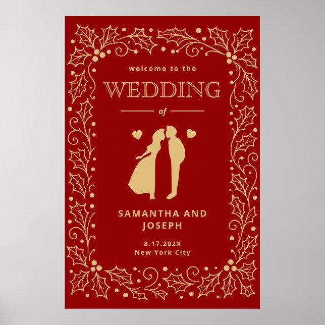 Lyxig röd och antika guld bröllopsaffisch poster (Framsidan)