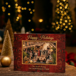 Lyxig röd pytontryckt ram foto julkort