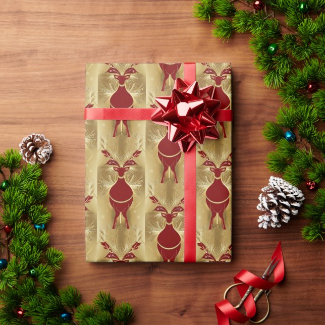 Lyxig Röd ren älg Guld glad jul Mönster Presentpapper (Julgåva)