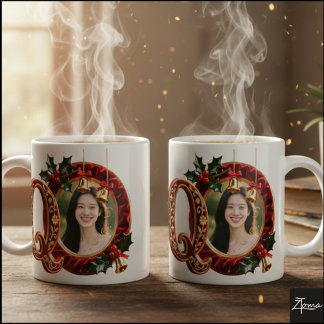Lyxig röd sammets guld julbokstav Q Kaffemugg
