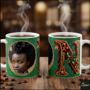 Lyxig röd sammets julbokstav N i guld Kaffemugg