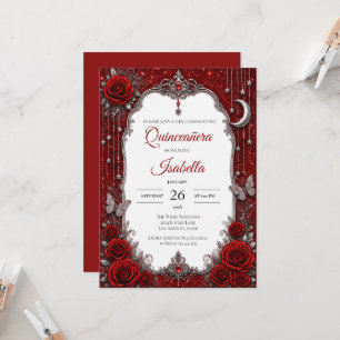 Lyxig Röd Silver Quinceañera Inbjudningar