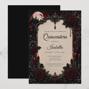 Lyxig Röd & Svart Quinceañera Inbjudningar