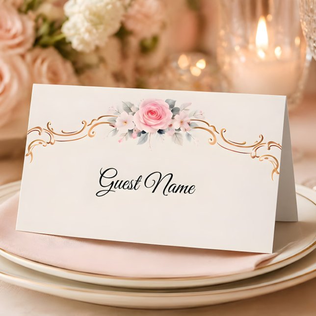 Lyxig rokoko rosenskymning bröllop placeringskort (Rococo style table cards for wedding reception
)