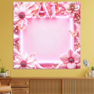 Lyxig Rosa AI Blommig Ram – Elegant 1:1 Digital  Canvastryck