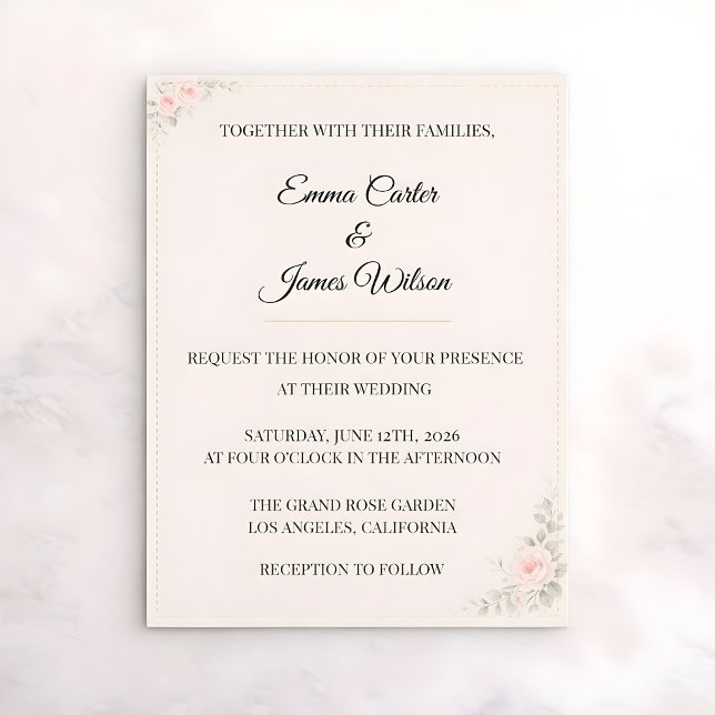 Lyxig Rosa Blommig Bröllopsinbjudan Inbjudningar (Luxury blush wedding themed invitation)