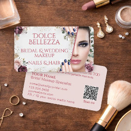 Lyxig Rosa Blommig Bröllopsmakeup Artist Visitkort