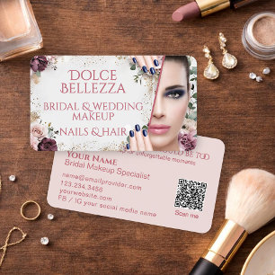 Lyxig Rosa Blommig Bröllopsmakeup Artist Visitkort