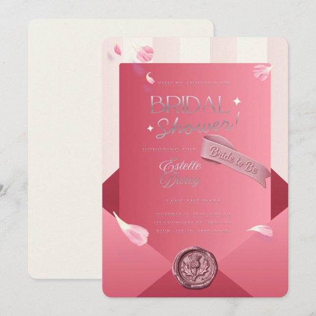 Lyxig Rosa Bröllopsfestin Inbjudan | Redigerbar Ro (Fram/baksida)