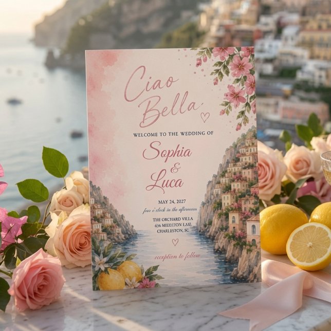 Lyxig Rosa Ciao Bella Positano Bröllop Inbjudningar (Skapare uppladdad)
