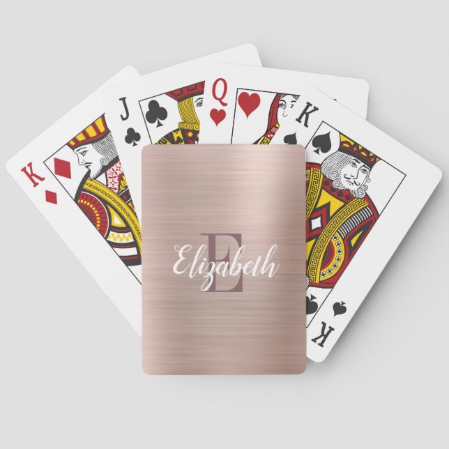 Lyxig Rosa Guld Borstat Metall Monogram Casinokort (Baksidan)
