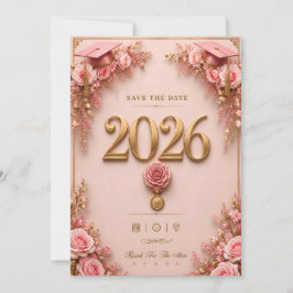 Lyxig Rosa & Guld Examenkort 2026