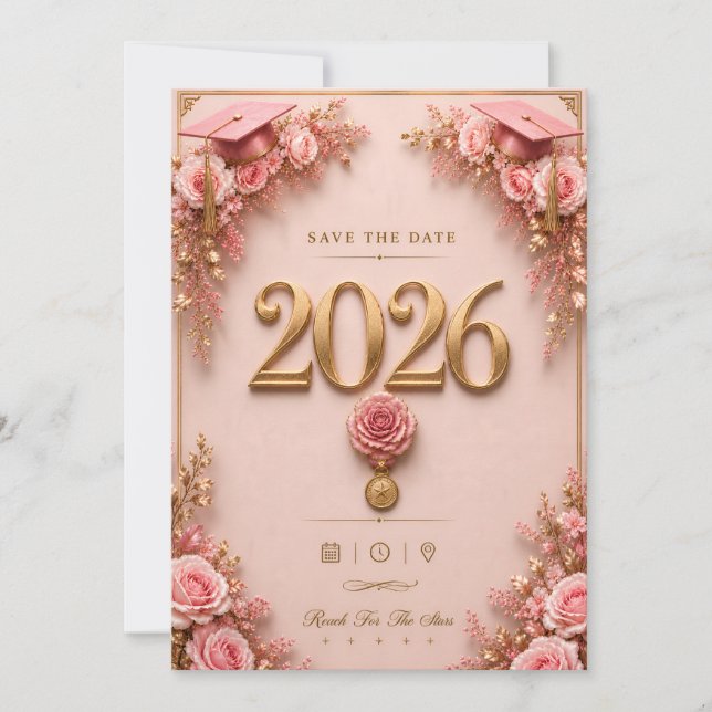 Lyxig Rosa & Guld Examenkort 2026 (Framsida)