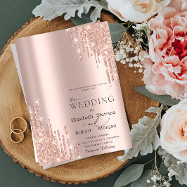 Lyxig Rosa Guld Glitterdroppar Bröllopsinbjudan Inbjudningar
