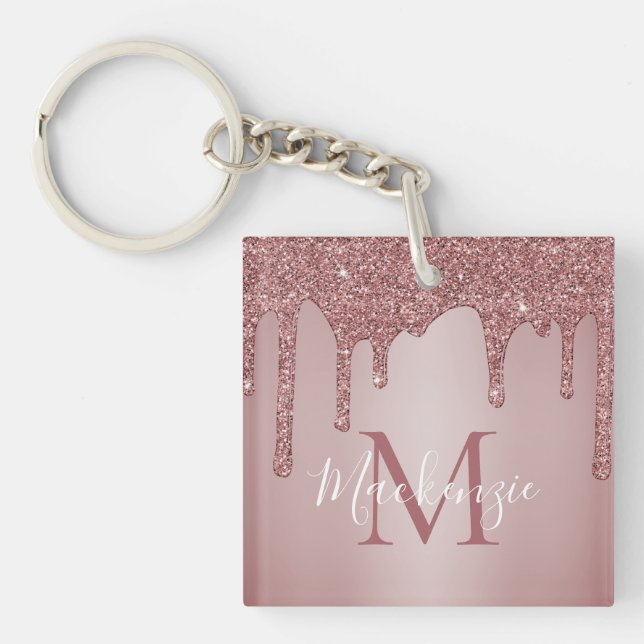 Lyxig Rosa Guld Glitterdroppar Monogram (Framsidan)