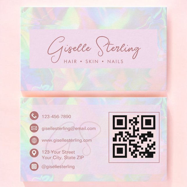 Lyxig Rosa Guld Opal QR-kod Professionell Visitkort (Skapare uppladdad)