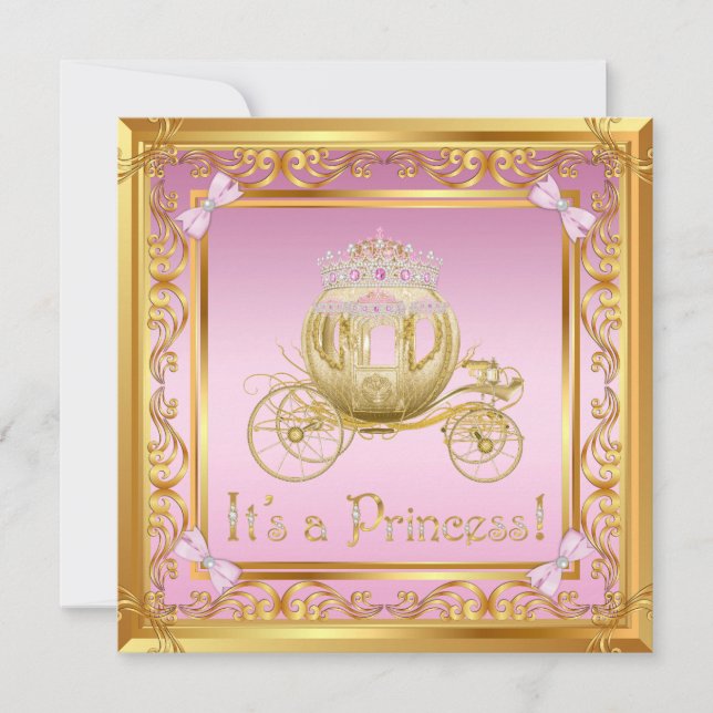 Lyxig Rosa Guld Prinsessa Bebis Bjudning Inbjudningar (Framsida)