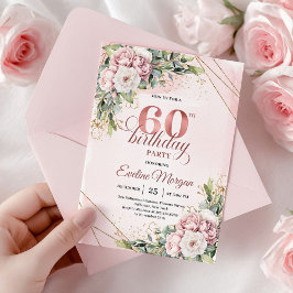 Lyxig Rosa Guld Rosa Blommig 60-årsdag Inbjudningar