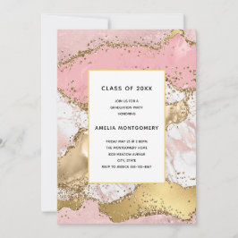 Lyxig Rosa Guld Rosa Marmor Design Examen Inbjudningar