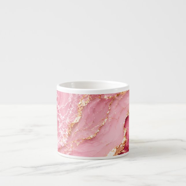 Lyxig rosa havsmarmor med guldådror espressomugg (Framsidan)