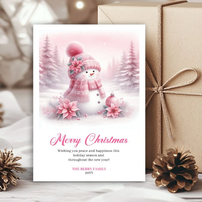 Lyxig Rosa Julredigerbar Festiv Scen Jul  Julkort (Luxury Pinkmas Editable Festive Scene Christmas Greeting Card

)