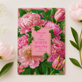 Lyxig Rosa och Grön Blommig Trädgårdsfest Inbjudningar