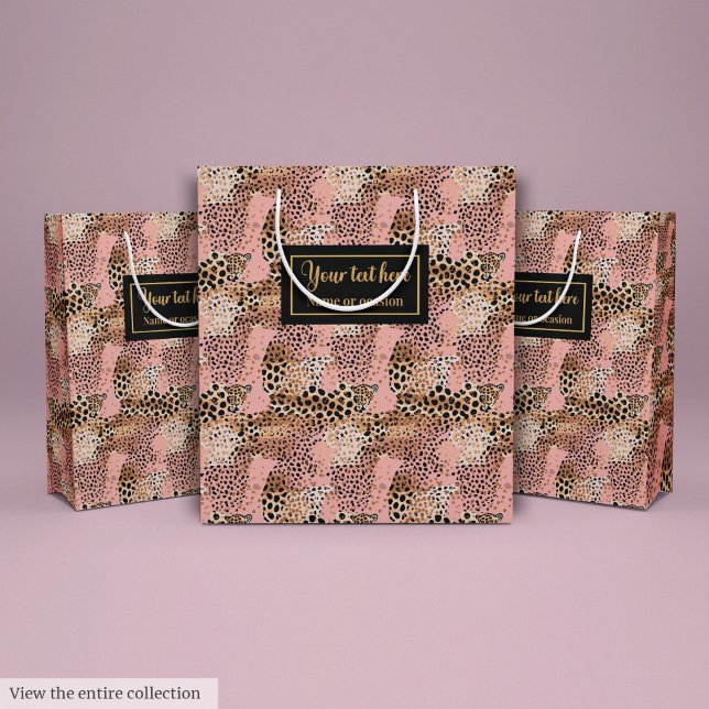 Lyxig rosa och guld leopardskinns födelsedagsprese (Lux pink and gold leopard skin birthday gift bag)