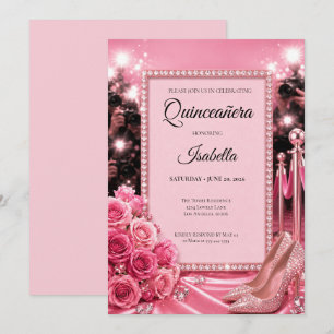 Lyxig Rosa Quinceañera Inbjudningar