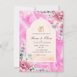 Lyxig rosa siden- och blomsterbåge bröllopsinbjuda inbjudningar