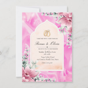 Lyxig rosa siden- och blomsterbåge bröllopsinbjuda inbjudningar