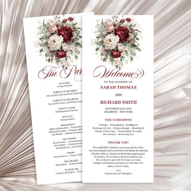 Lyxig rosé Burgundy Guld Bröllopsprogram Program (Luxe Blush Burgundy Gold Wedding Program)