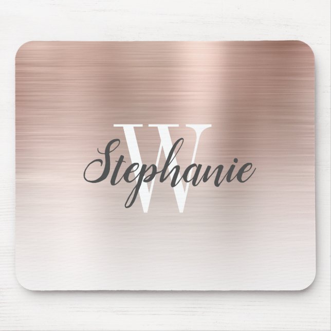 Lyxig Rose Gold Ombre Borstad Metall Monogram Musmatta (Framsidan)