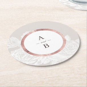 Lyxig rose gold vintage botanisk vigselmonogram underlägg papper rund