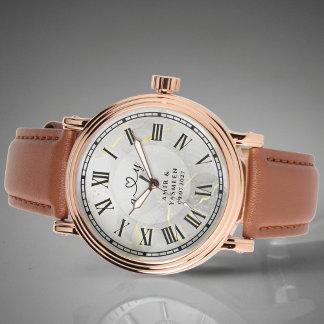 Lyxig roséguld och brun läder herrklocka armbandsur
