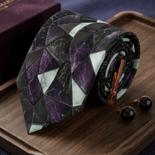 Lyxig Royal Lila och Svart Marmor Geometrisk  Slips
