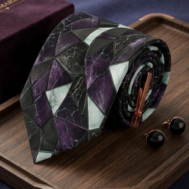 Lyxig Royal Lila och Svart Marmor Geometrisk  Slips (Skapare uppladdad)