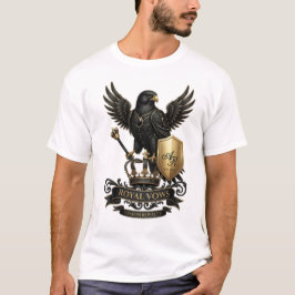 Lyxig Royal Svart Fågel Guld Emblem T-Shirt