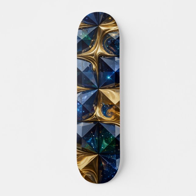 Lyxig Ruby Blå Guld Marmor Geometrisk  Mini Skateboard Bräda 18,5 Cm (Framsida)