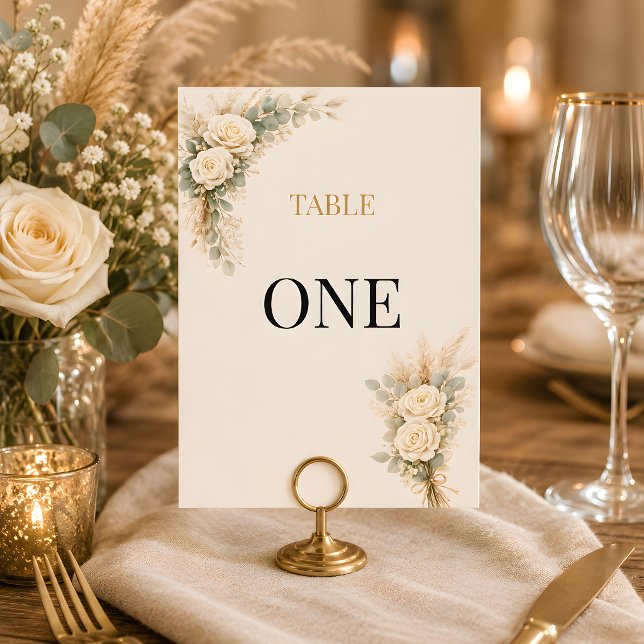 Lyxig Rustik Blommig Bröllop Med Elfenbensrosor Inbjudningar (Part of the luxury rustic wedding theme, table number card)