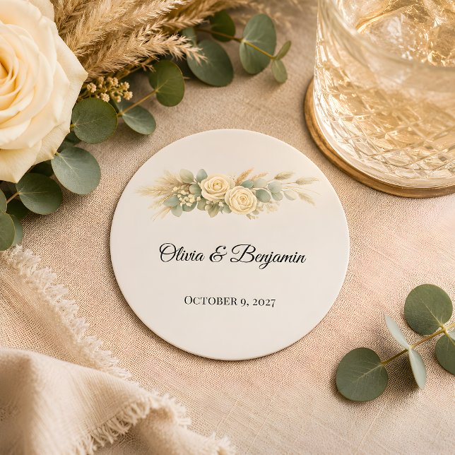 Lyxig Rustik Bröllop  Underlägg Papper Rund (Part of the luxury rustic wedding theme collection, coaster)