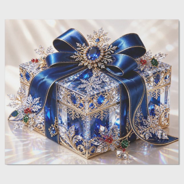 Lyxig safirblå julklappsinslagningspapper presentpapper (Platt)