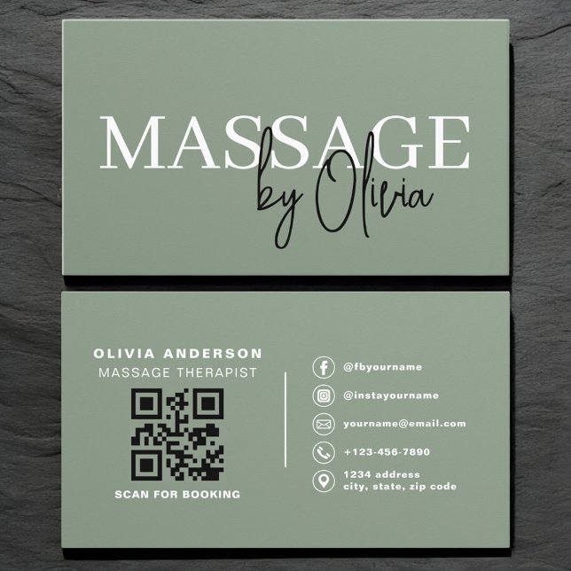 Lyxig Sagegrön QR-kod för massageterapeut  Visitkort (Skapare uppladdad)